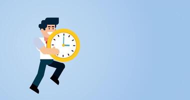 Businessman Running with Clock on Blue Background Representing Time Management and Punctuality video