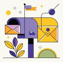 Abstract Mailbox Illustration With Envelopes And Decorative Elements vector
