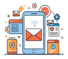 Creative Mobile Marketing With Flat Design Elements And Vibrant Color Palette Illustration vector