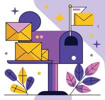 Modern Mailbox With Letters Illustration In Abstract Geometric Style Colorful Design vector