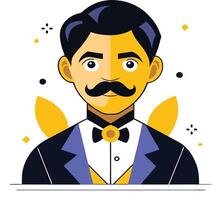 Elegant Man With Mustache In Tuxedo Geometric Flat Design Illustration vector