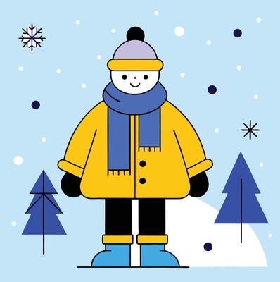 Winter Illustration Of A Smiling Person In Cold Weather Clothing