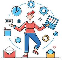 Creative Illustration Of Productivity And Time Management With A Person And Various Icons vector