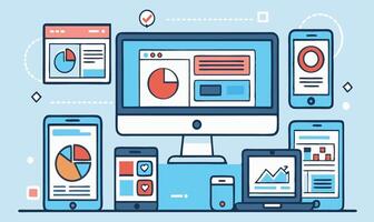 Responsive Design Technology And Analytics On Digital Devices Modern Doodle Style vector