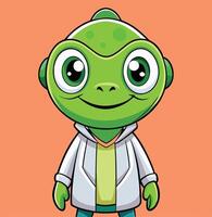 Cute Cartoon Alien Scientist Character Illustration With Friendly Smile On Peach Background vector