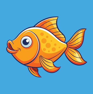 Cartoon Goldfish Illustration With Blue Background And Friendly Expression Aquatic Animal