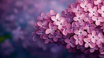 Close up of a bunch of purple flowers. The flowers are in full bloom and are arranged in a way that makes them look like they are in a bouquet. The image has a calming and peaceful mood photo