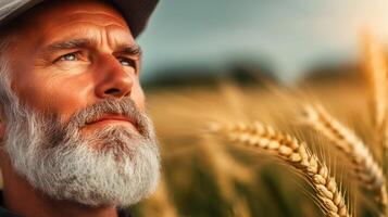 Man with a white hat and a beard looking at the camera. The image has a mood of contemplation and reflection photo