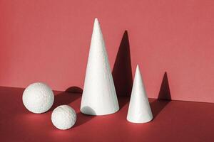 Enchanting Christmas Magic. Mini Trees and Balloons Adorn red Canvas with Holiday Spirit photo