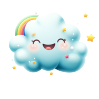 Cute Kawaii Cloud with a Smiling Face and Floating Stars png