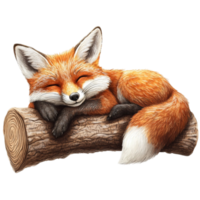Cute Fox Resting on a Log with a Relaxed and Calm Expression png