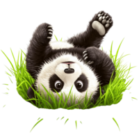 Cute Panda Cub Rolling on Grass with a Happy Expression png