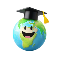 Smiling Globe with Graduation Cap Representing Education and Knowledge png
