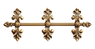 Golden decorative element or divider with a golden line going through it, isolated on a transparent background png