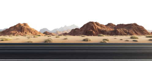 Asphalt road stretching across the desert, isolated on a transparent background png