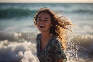 Beautiful Smiling Teen Enjoying a Sunny Day at the Beach photo