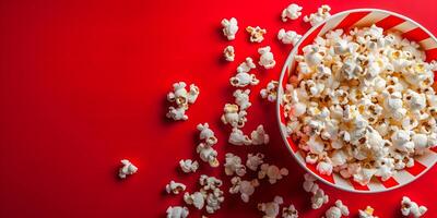 Top-Down View of a Popcorn Tub Overflowing with Freshly Popped Golden Kernels photo