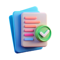 3D document icon with colorful lines and a green checkmark on a transparent background png