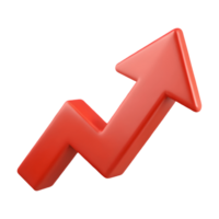 Red 3D arrow chart showing upward trend on a transparent background ideal for financial and business growth representation png