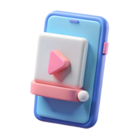 3D Render of a Modern Smartphone with a Prominent Play Button on a Interface Symbolizing Streaming or Media Playback on a Transparent Background on a transparent background png