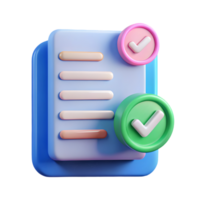 3D Checklist Document with Green and Pink Checkmarks on a transparent background png