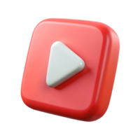 3D Rendered Red Play Button Icon on a transparent background Perfect for Media Player Interfaces and Applications png