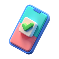 3D Smartphone with Green Checkmark Icon on a Colorful Screen Isolated on transparent background png