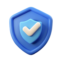 3D Blue Shield with Checkmark Icon on a transparent background symbolizing security protection and approval in a modern minimalistic design png