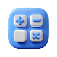 3D Blue Calculator Icon with Addition Subtraction and Multiplication Symbols on a Transparent Background on a transparent background png