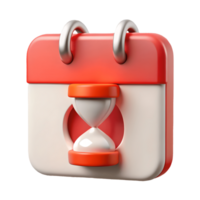 3D Red and White Calendar Icon with Sand Timer Isolated on a Transparent Background on a transparent background png