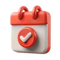 3D Red and White Calendar Icon with Check Mark Symbolizing Confirmation or Completion Ideal for Scheduling and Event Planning on a Transparent Background on a transparent background png