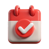 3D Red and White Calendar Icon with Check Mark on a Transparent Background on a transparent background png