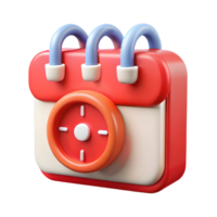 3D Rendered Red and White Calendar Icon with Blue Rings Featuring a Central Clock Design on a Transparent Background on a transparent background png
