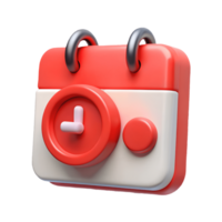 3D Red and White Calendar Icon with Clock Modern Design Element on a Transparent Background on a transparent background png