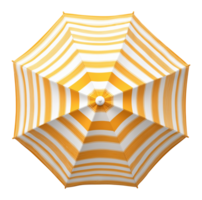 Top view of a striped white-yellow beach umbrella isolated on transparent background png