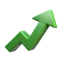 Green 3D arrow pointing upwards symbolizing growth and progress on a transparent background png