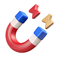 3D Render of a Red and Blue Magnet Attracting Lightning Bolts on a transparent background png