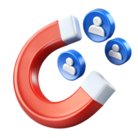 3D Render of a Red Magnet Attracting Blue User Icons on a Transparent Background on a transparent background png
