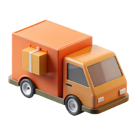 Orange delivery truck with a package on the side perfect for logistics and shipping illustrations on a transparent background png