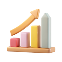 3D Colorful Bar Graph with Upward Arrow Showing Growth and Progress on a transparent background png