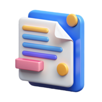 3D Document Icon with Colorful Lines and Buttons on a transparent background png