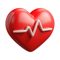 Red heart with a white heartbeat line symbolizing health and vitality on a transparent background png