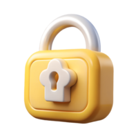3D Yellow Lock Icon with White Keyhole, Symbolizing Security and Privacy on a transparent background, png