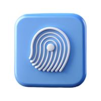 3D Fingerprint Icon on a Blue Rounded Square Button, Security and Authentication Symbol on a transparent background, png