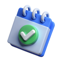 3D Blue Calendar Icon with Green Check Mark on a transparent background, , Perfect for Scheduling and Event Planning Illustrations png