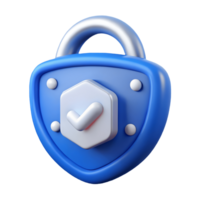 3D Blue Security Lock Icon with Check Mark on a Transparent Background, on a transparent background, png
