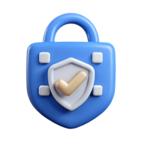 3D Blue Lock Icon with Shield and Checkmark on a Transparent Background, on a transparent background, png