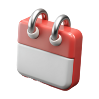 3D Red and White Calendar Icon with Metallic Rings on a Transparent Background, on a transparent background, png