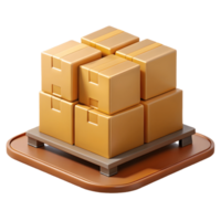 Stack of golden cardboard boxes on a metallic pallet, perfect for logistics and shipping concepts on a transparent background, . png
