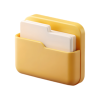 3D rendered yellow folder icon with a white file, isolated on a transparent background, . png